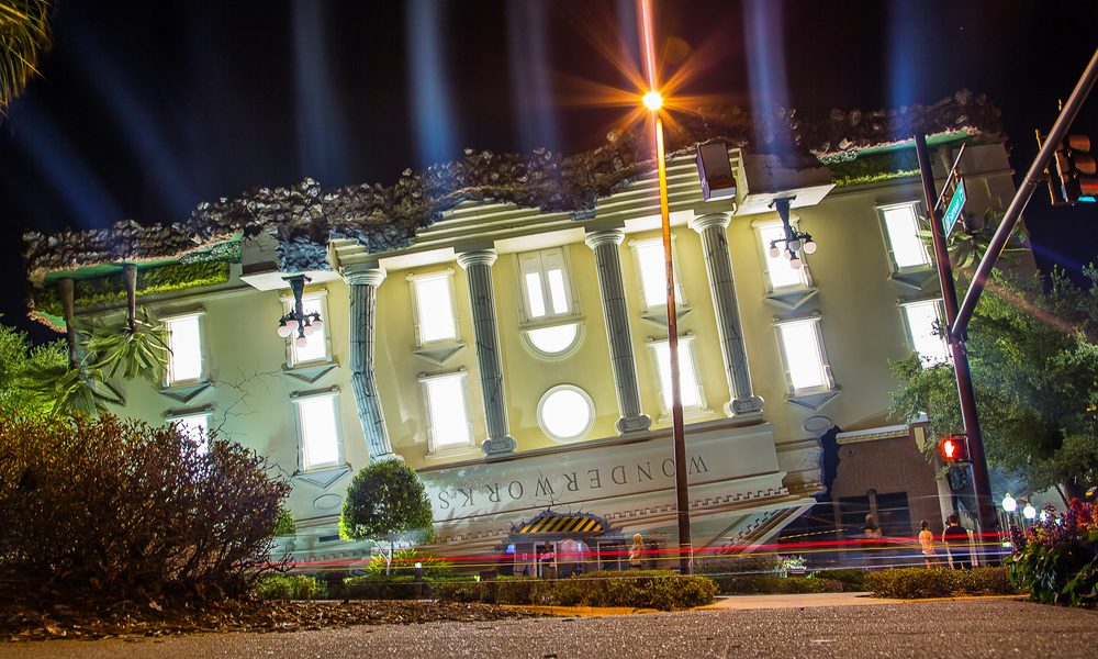 Upside,Down,Building,,Wonderworks,At,Night,,Orlando,,Florida,Usa